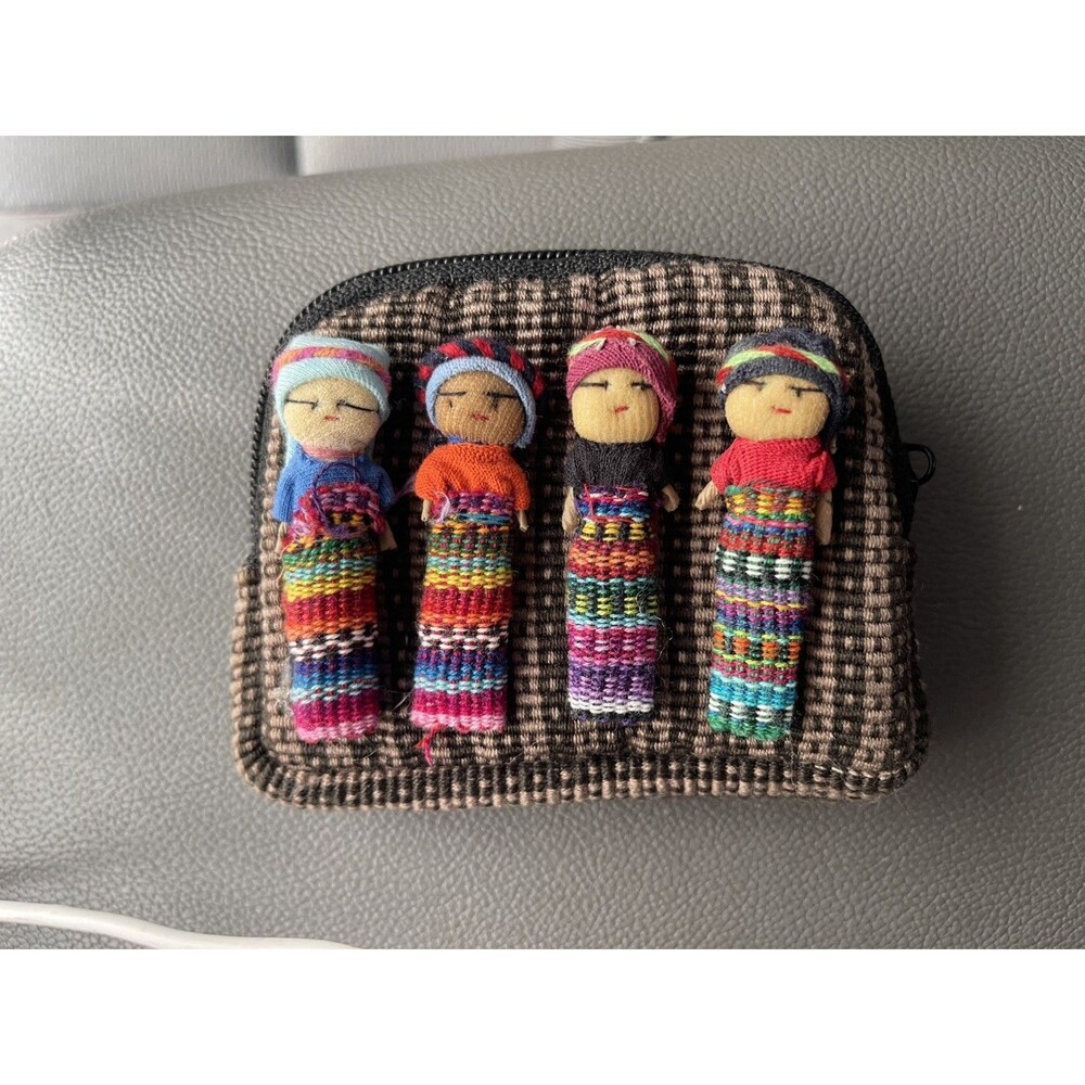 Embroidered Worry Doll Wallet Coin Purse Artisanal HandMade muñecas quitapenas